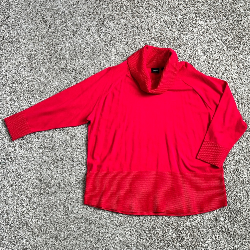 Cowlneck Red Sweater w Waffle Print Accent I Size: 3X I Cyrus I NWT